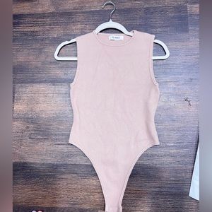 Women’s tan ribbed sweater bodysuit